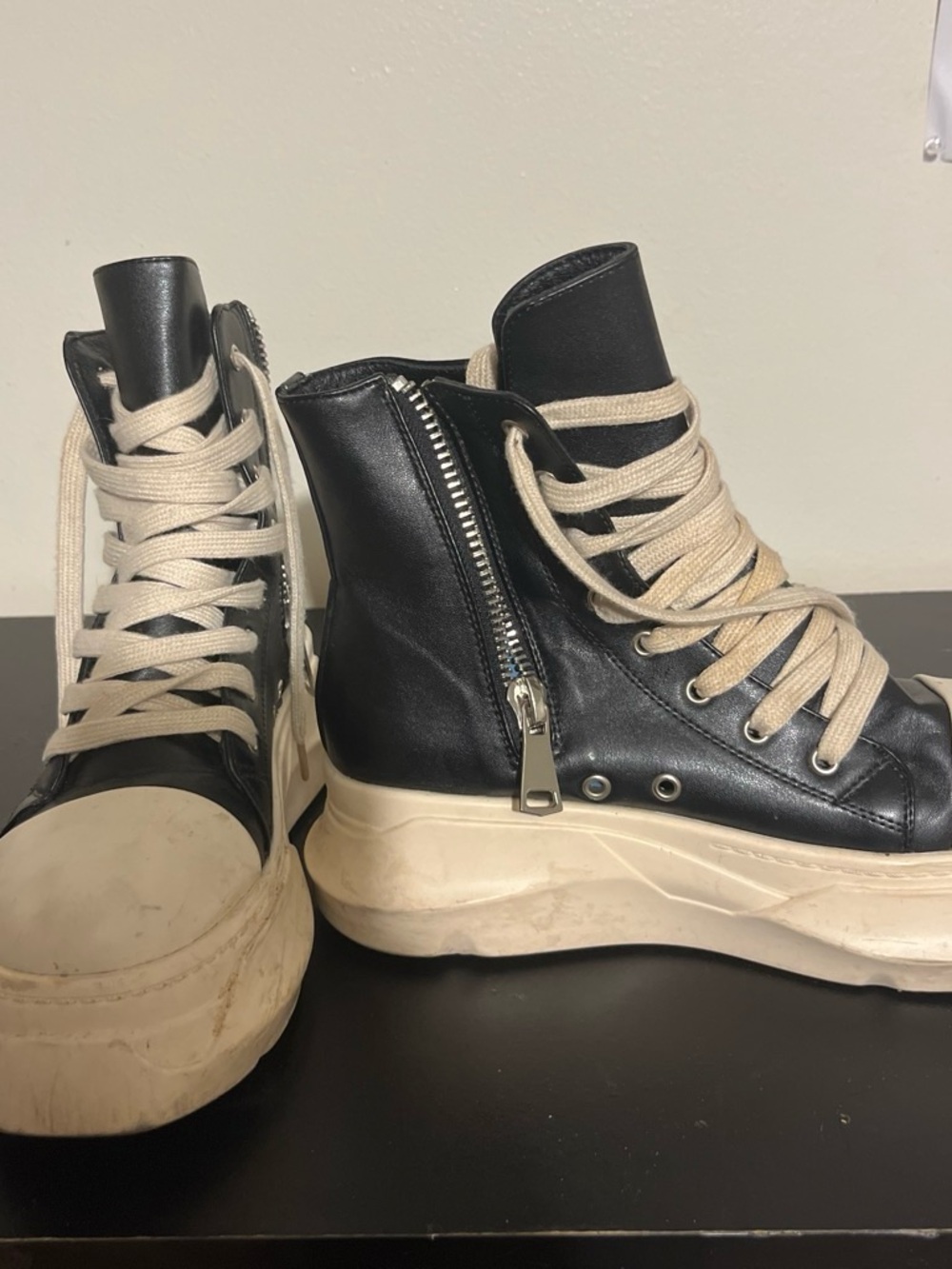 Black and white boots